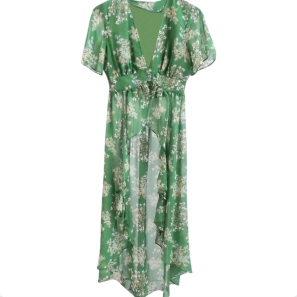 Revolve J.O.A. Floral Maxi Duster Kimono Romantic Deep V Green L - Picture 3 of 12